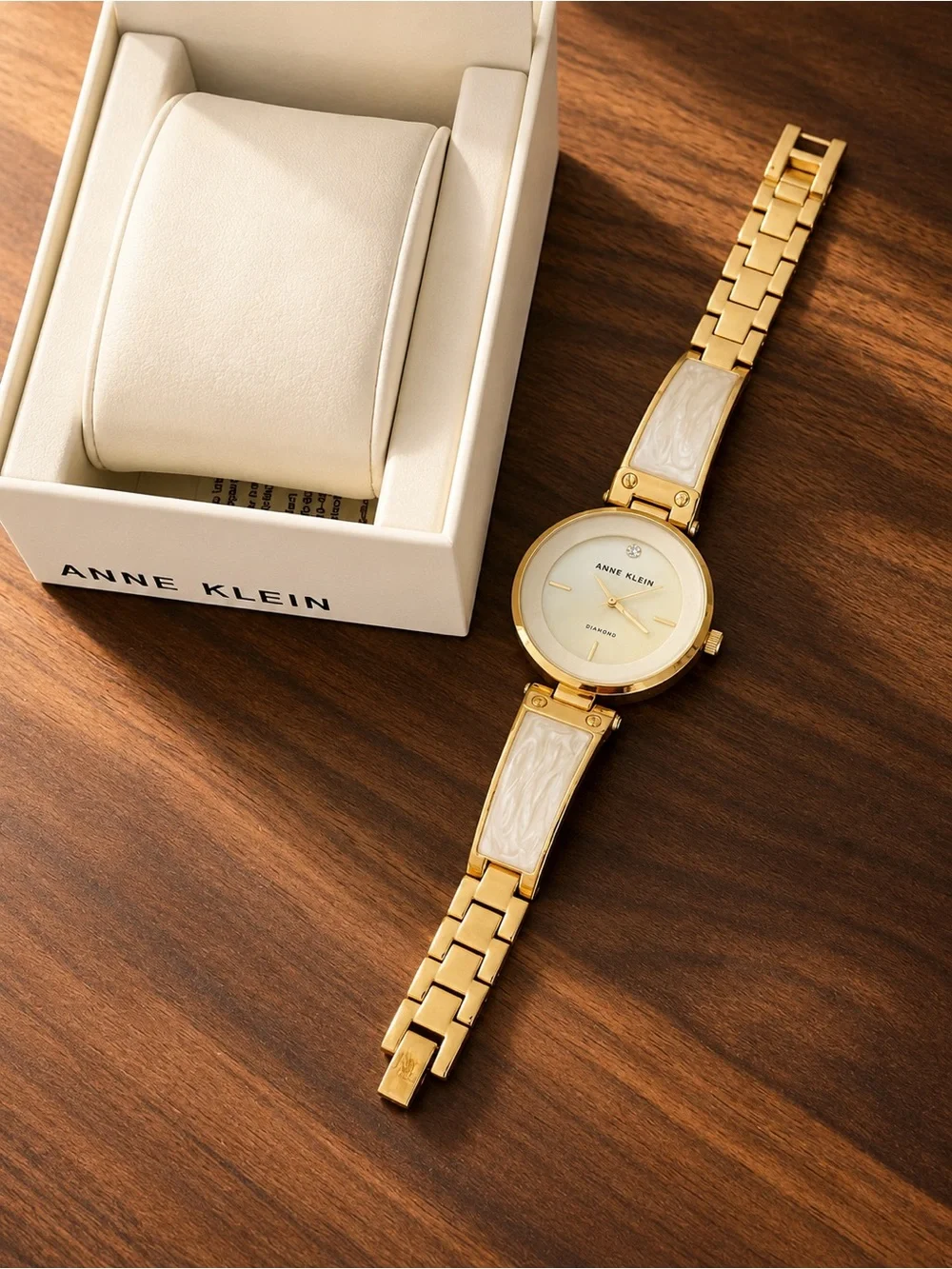 Anne Klein Gold and Cream Link Bracelet Watch